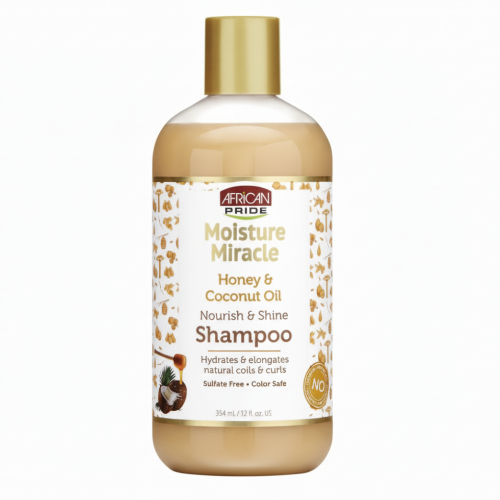 African Pride Honey Coconut Oil Nourish Shine Shampoo 12oz moisturizing cleanser for curls hydration and shine