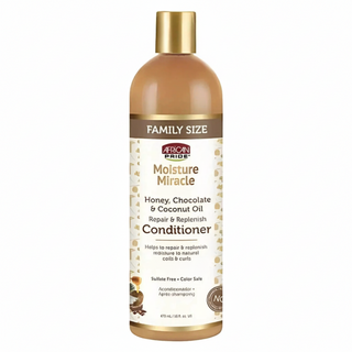 African Pride Moisture Miracle honey chocolate coconut oil repair replenish conditioner for hydrated soft smooth healthy-looking hair