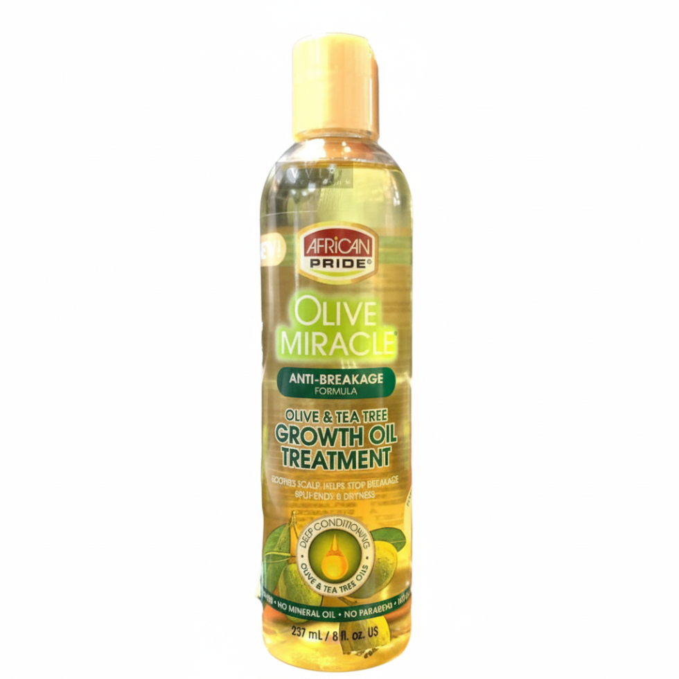 African Pride Olive Miracle Anti Breakage Growth Oil 237ml with olive and tea tree for scalp moisture and shine