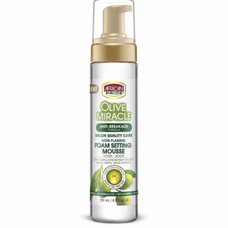 African Pride Olive Miracle foam setting mousse for frizz-free hold shine soft definition and smooth healthy-looking styled hair