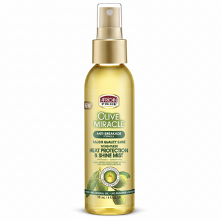 African Pride Olive Miracle anti-breakage heat protection shine mist hair spray for smooth frizz-free shiny heat-protected healthy-looking hair