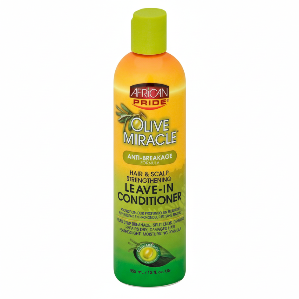 African Pride Olive Miracle anti breakage leave in conditioner 12oz for moisturizing strengthening and smoothing hair care