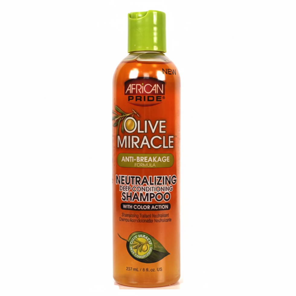 African Pride olive miracle neutralizing deep conditioning shampoo 237ml for cleansing hydrating and softening hair