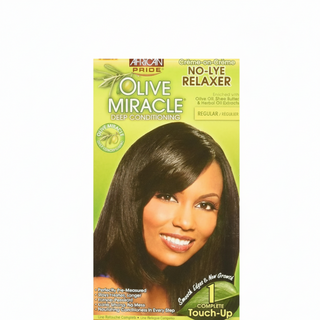 African Pride Olive Miracle no lye relaxer kit regular for smooth straightening and conditioning hair care