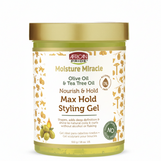 African Pride Olive Tea Tree Max Hold Styling Gel 18oz for curl definition shine frizz control and non flaking hold