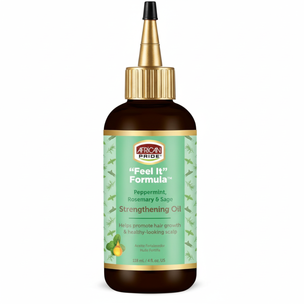 African Pride Peppermint Rosemary Sage Strengthening Oil 118ml for scalp care growth support breakage and shine