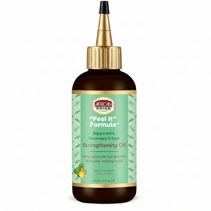 African Pride Peppermint Rosemary Sage Strengthening Oil 118ml for scalp care growth support breakage and shine