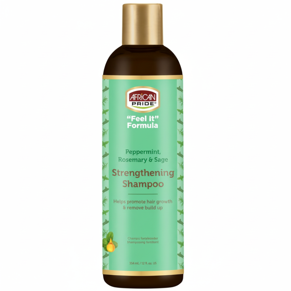 African Pride Peppermint Rosemary Sage Strengthening Shampoo 354ml for scalp cleansing growth support and breakage care