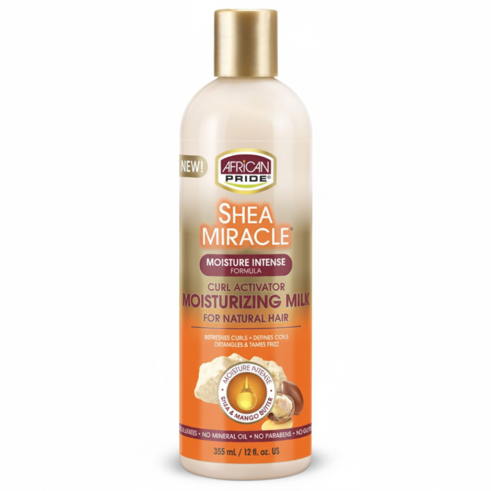 African Pride Shea Miracle moisturizing milk for hydrated defined frizz-free soft shiny healthy-looking natural curls