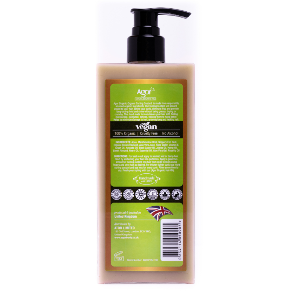 agor organic curling custard 300ml curl defining cream for frizz control shine and natural bouncy curly hair styling
