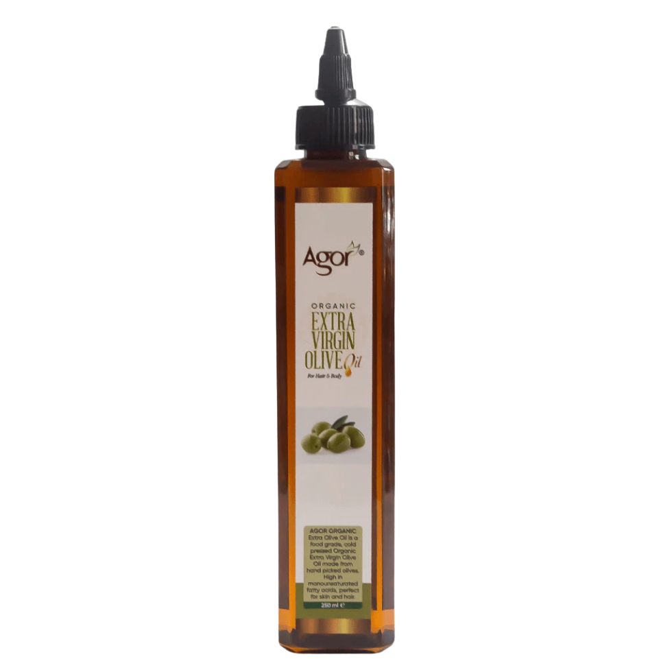 Agor Organic Extra Virgin Olive Oil 250ml multi purpose bottle for hair and body deep nourishment.