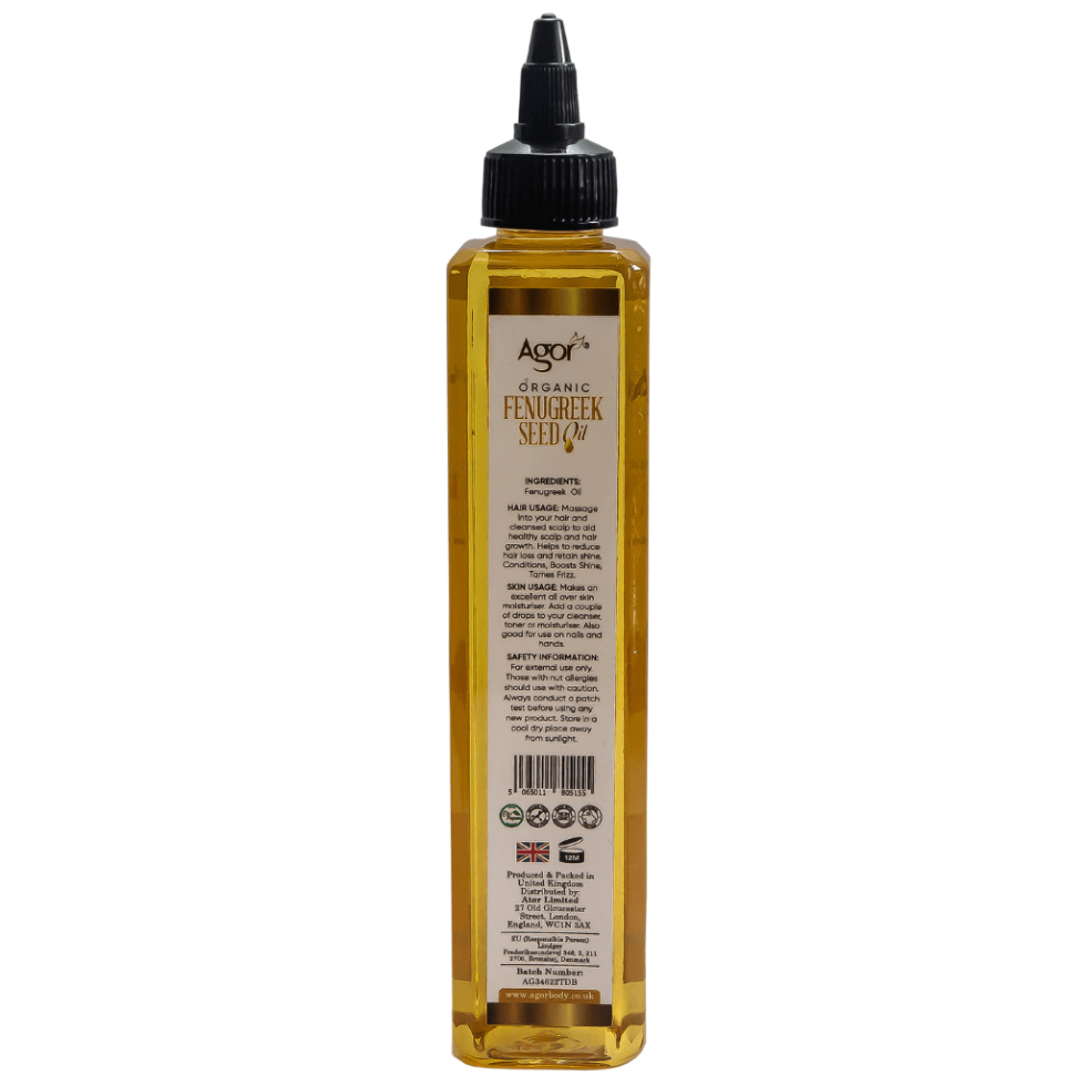 agor organic fenugreek seed oil 250ml natural hair growth scalp nourishment and skin hydrating herbal oil