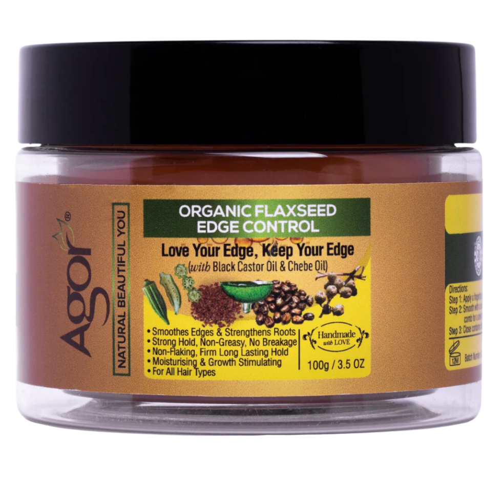 agor organic flaxseed edge control 100g strong hold smooth styling gel for sleek edges frizz control and natural polished hair look