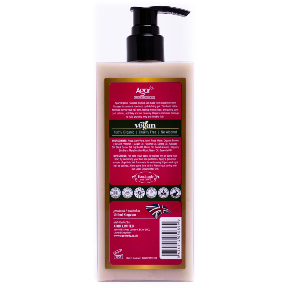 agor organic flaxseed styling gel 300ml curl defining gel for elongated curls frizz control and natural shiny hair styling