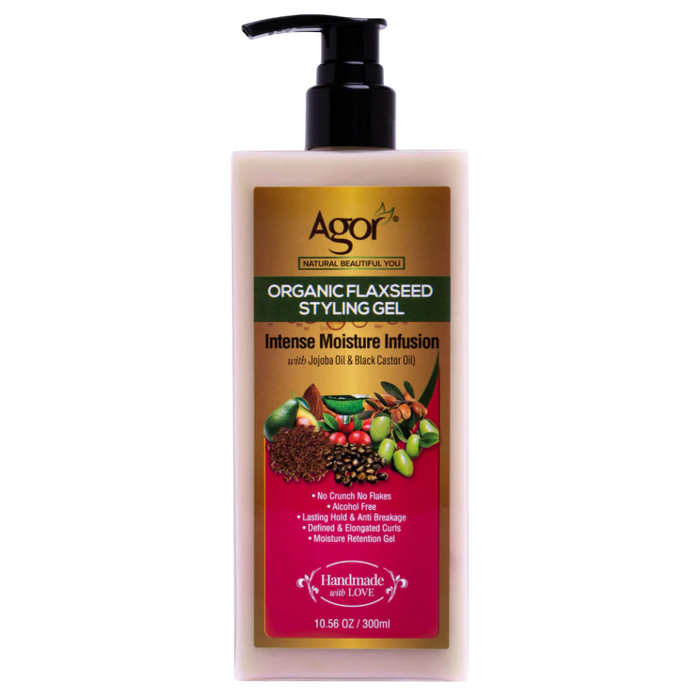 agor organic flaxseed styling gel 300ml curl defining gel for elongated curls frizz control and natural shiny hair styling
