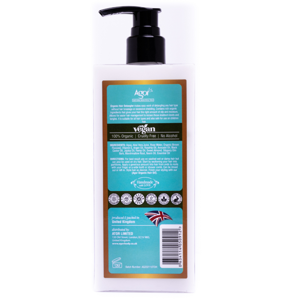 agor organic hair detangler 300ml no more knots spray with shea butter flaxseed slippery elm for smooth and tangle free hair