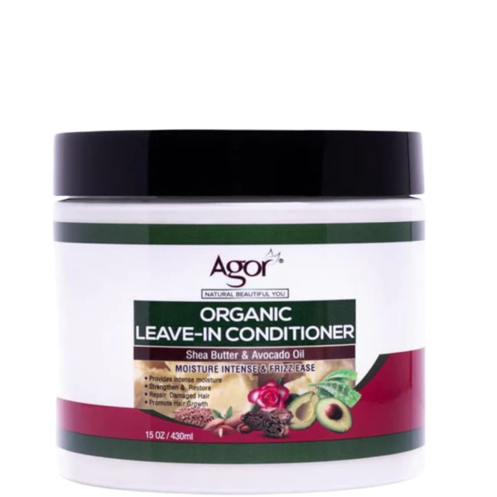 agor organic leave in conditioner 430ml shea butter avocado oil frizz control detangling hair moisturizer for soft smooth and manageable hair