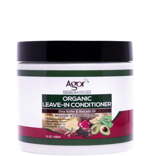 agor organic leave in conditioner 430ml shea butter avocado oil frizz control detangling hair moisturizer for soft smooth and manageable hair