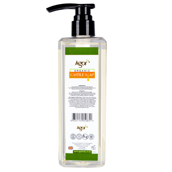 agor organic liquid castile soap 500ml vegan natural multi purpose cleansing soap for skin hair and home use