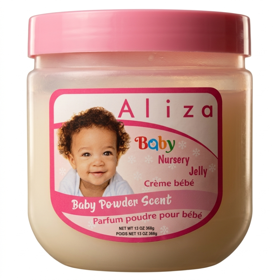 Aliza petroleum jelly baby powder scent moisturizes and protects dry skin effectively