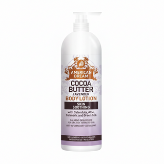 american dream cocoa butter lavender lotion vitamin e soothing hydration soft smooth radiant skin