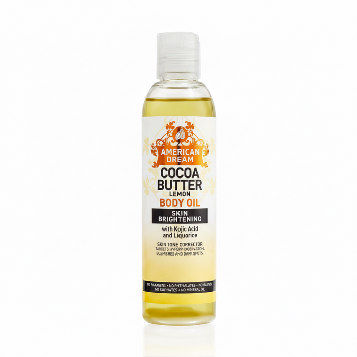 american dream cocoa butter lemon body oil for brightening hydration soft glowing smooth skin
