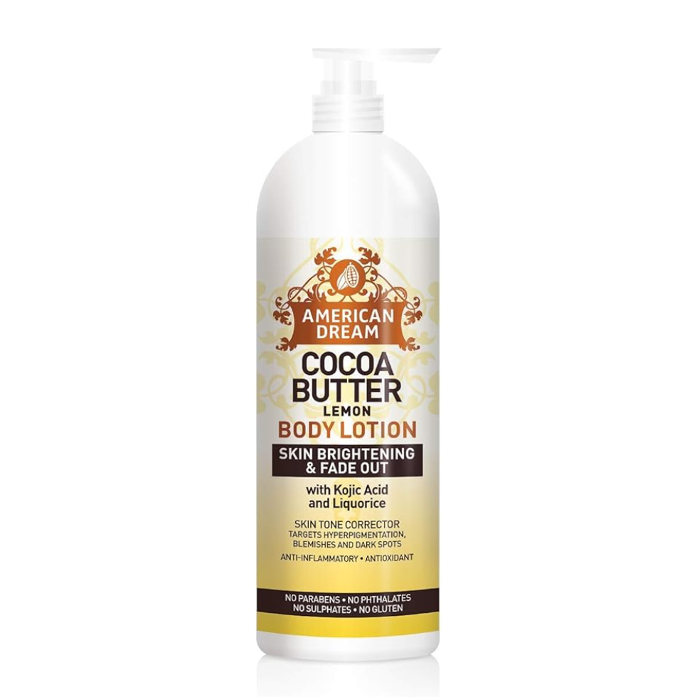 american dream cocoa butter lemon lotion brightening even skin tone vitamin e smooth glowing skin care