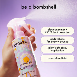 Amika Brooklyn Bombshell Blowout and Blow Dry Spray for volume heat protection and smooth blowout styling
