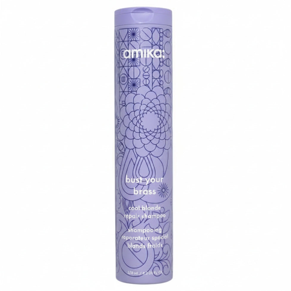 Amika Bust Your Brass Cool Blonde Shampoo 275ml for neutralizing brassy tones in blonde hair