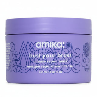 Amika Bust Your Brass Intense Repair Mask 250ml for blonde hair repair hydration and brass control**