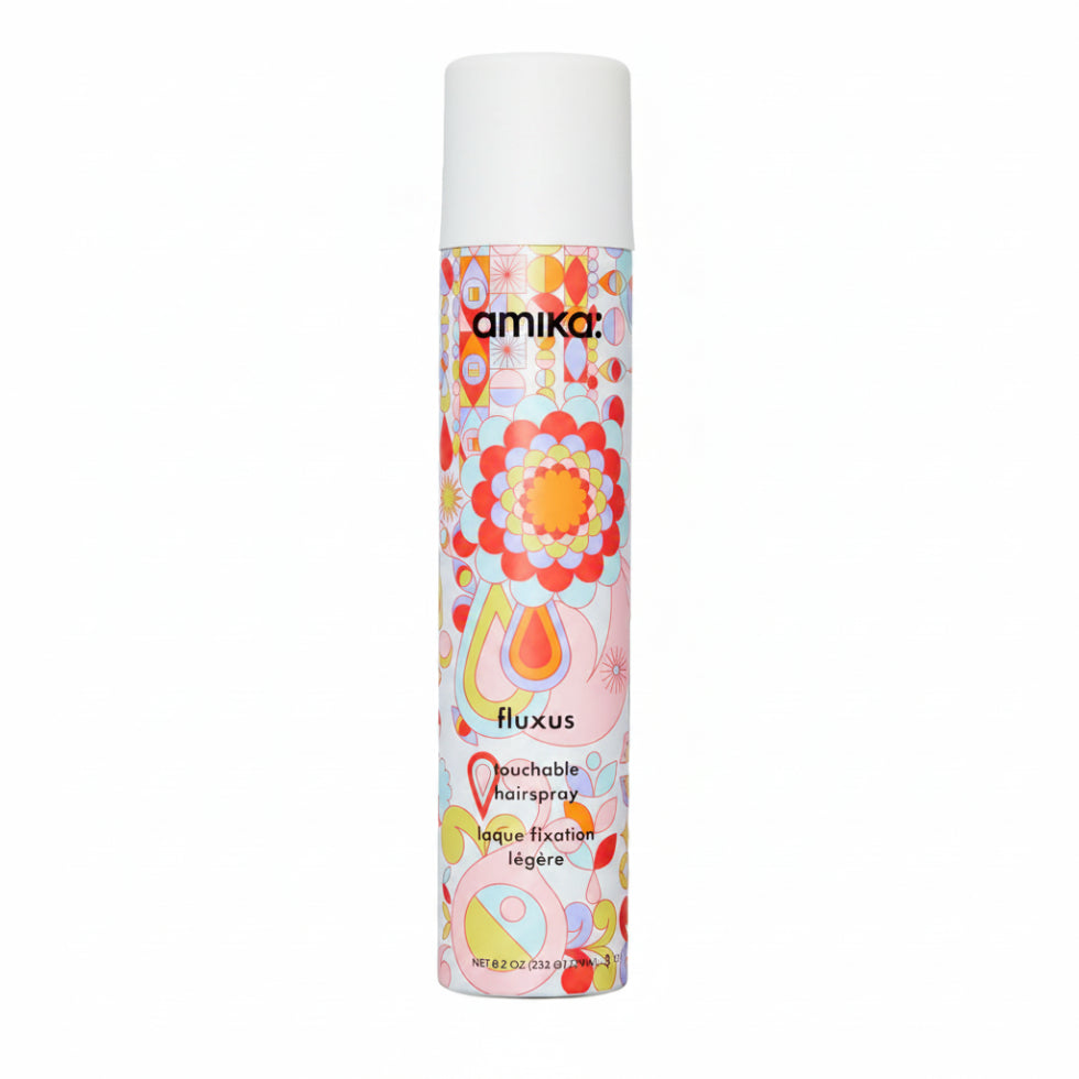 amika fluxus touchable hairspray 270ml flexible hold finishing spray for soft natural frizz free brushable hairstyle styling product