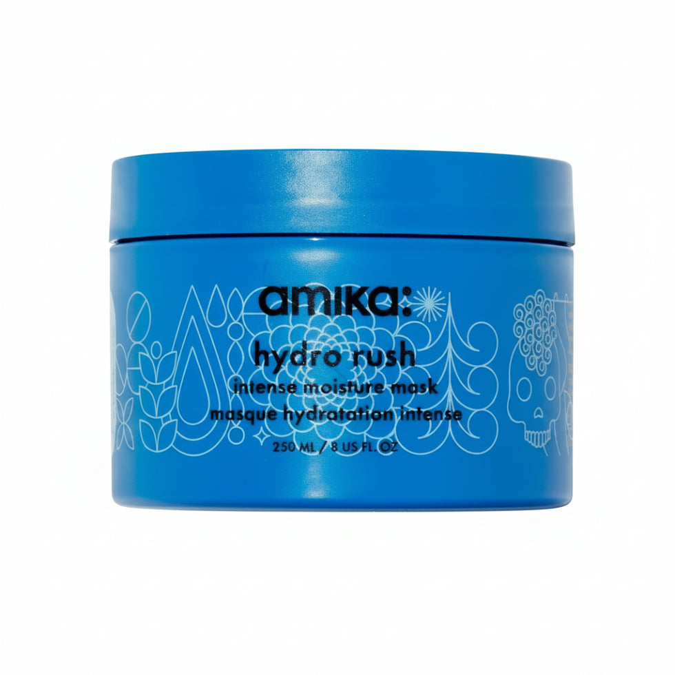 Amika Hydro Rush Intense Moisture Mask 250ml for deep hydration softness and healthy-looking hair treatment
