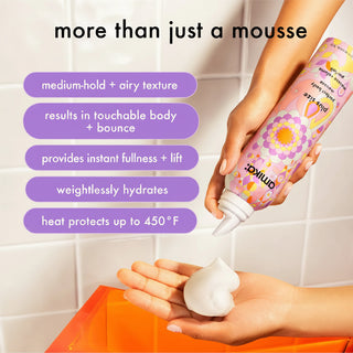 amika plus size perfect body hair mousse 252ml volumizing styling foam for instant lift body bounce and soft natural looking hair volume product