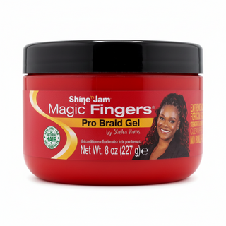 Ampro Shine n Jam Magic Fingers braiding gel 8oz for firm hold sleek braid styling