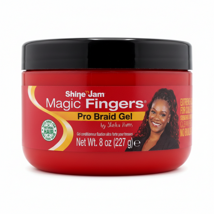 Ampro Shine n Jam Magic Fingers braiding gel 8oz for firm hold sleek braid styling