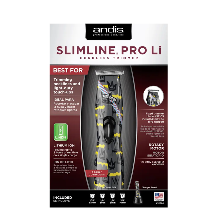 andis slimline pro li nation design black cordless trimmer for precision hair detailing line ups beard trimming and professional barber grooming tool
