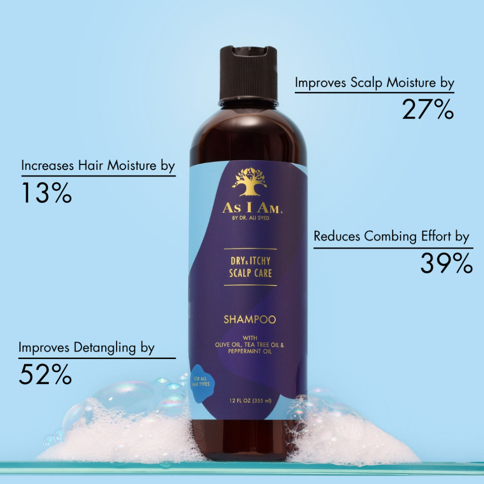 As I Am dry itchy scalp dandruff shampoo 355ml tea tree olive oil cleansing hydrating anti dandruff scalp care