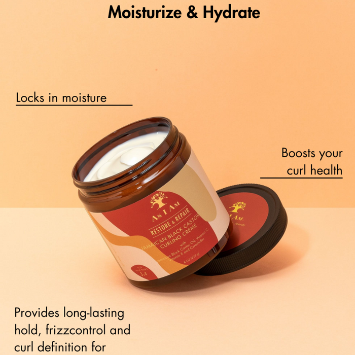 As I Am Jamaican black castor oil curling cream 227g for hydrated defined soft shiny frizz free curls