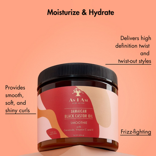 As I Am Jamaican black castor oil smoothie 454g curl defining moisturizing cream for soft shiny frizz free defined curls