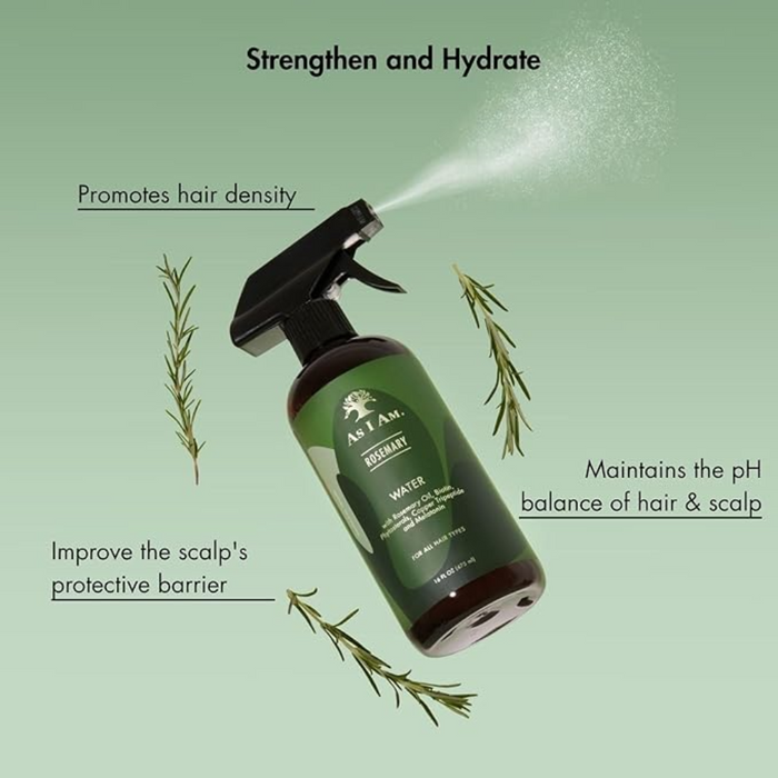 As I Am rosemary water 475ml strengthening moisturizing hair spray for fuller thicker soft shiny healthy hair