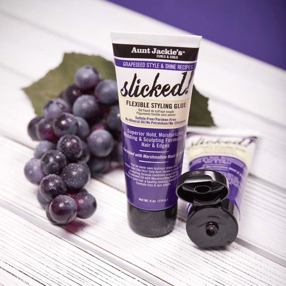 aunt jackies grapeseed slicked styling glue 4oz strong flexible hold gel edge control frizz smooth sleek style