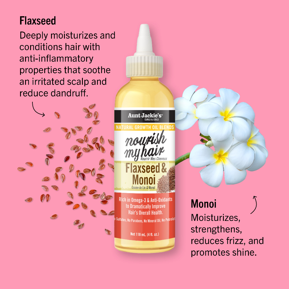 aunt jackies flaxseed monoi growth hair oil 4oz nourish strengthen scalp care reduces breakage adds shine