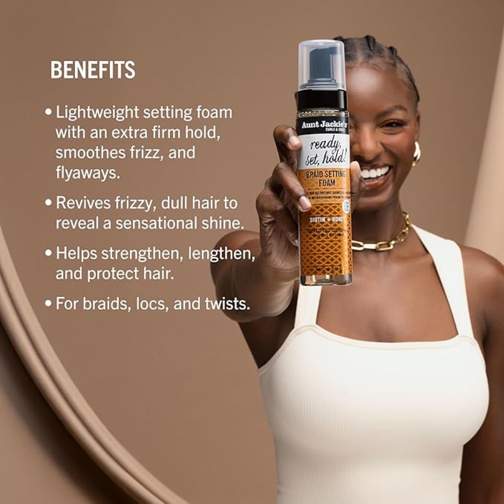 aunt jackies ready set hold braid foam 8.5oz extra firm hold mousse frizz control styling braids twists
