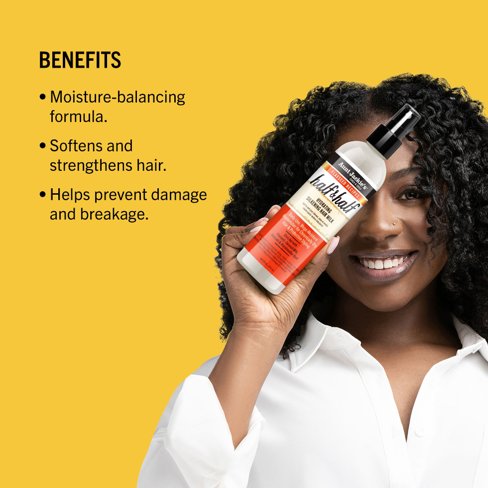 aunt jackies half and half hair milk 12oz hydrating daily moisturizer silkening softens frizz control