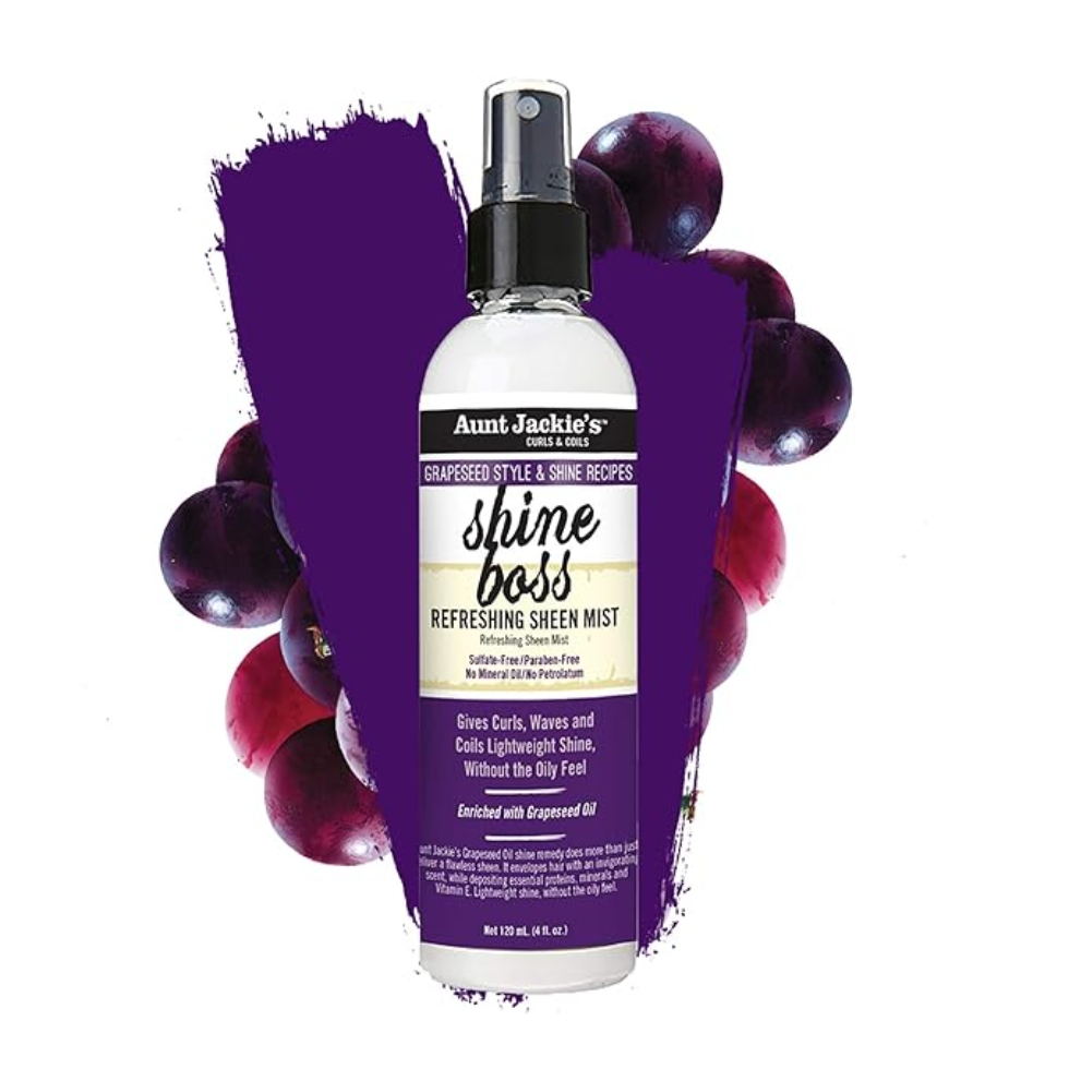 aunt jackies shine boss sheen mist 4oz vitamin e castor oil shine spray adds gloss softens hair frizz control