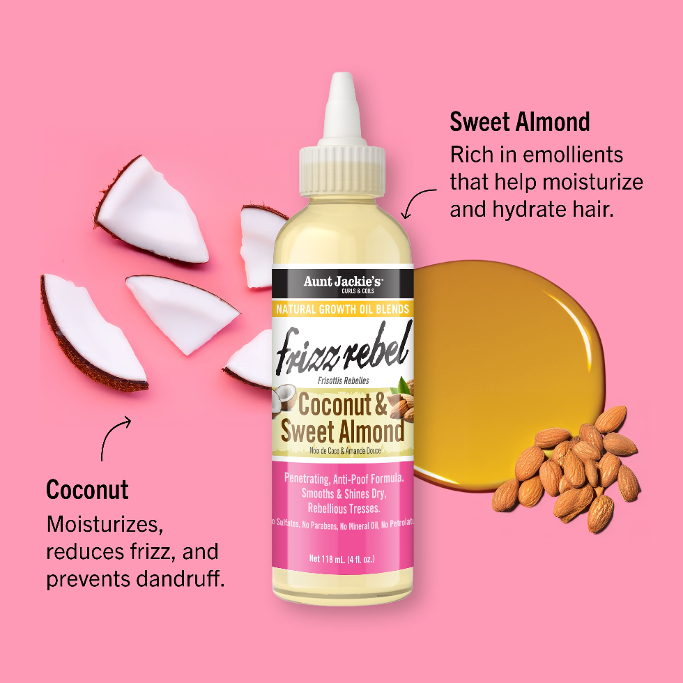 aunt jackies frizz rebel growth oil 4oz coconut sweet almond smooth shine oil controls frizz nourishes hair