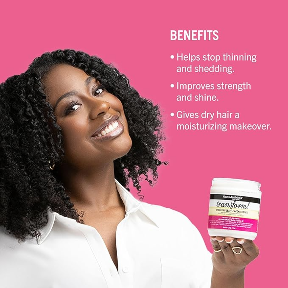aunt jackies transform leave in conditioner 426g moisture strength detangles repairs reduces breakage hair care