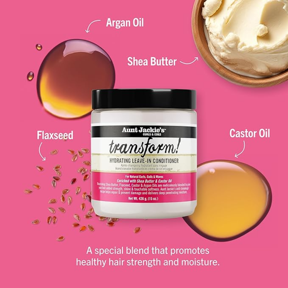 aunt jackies transform leave in conditioner 426g moisture strength detangles repairs reduces breakage hair care