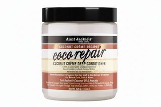 Aunt Jackie’s Coco Repair Coconut Crème Deep Conditioner 15oz intensive repair and moisture treatment for dry and damaged hair.