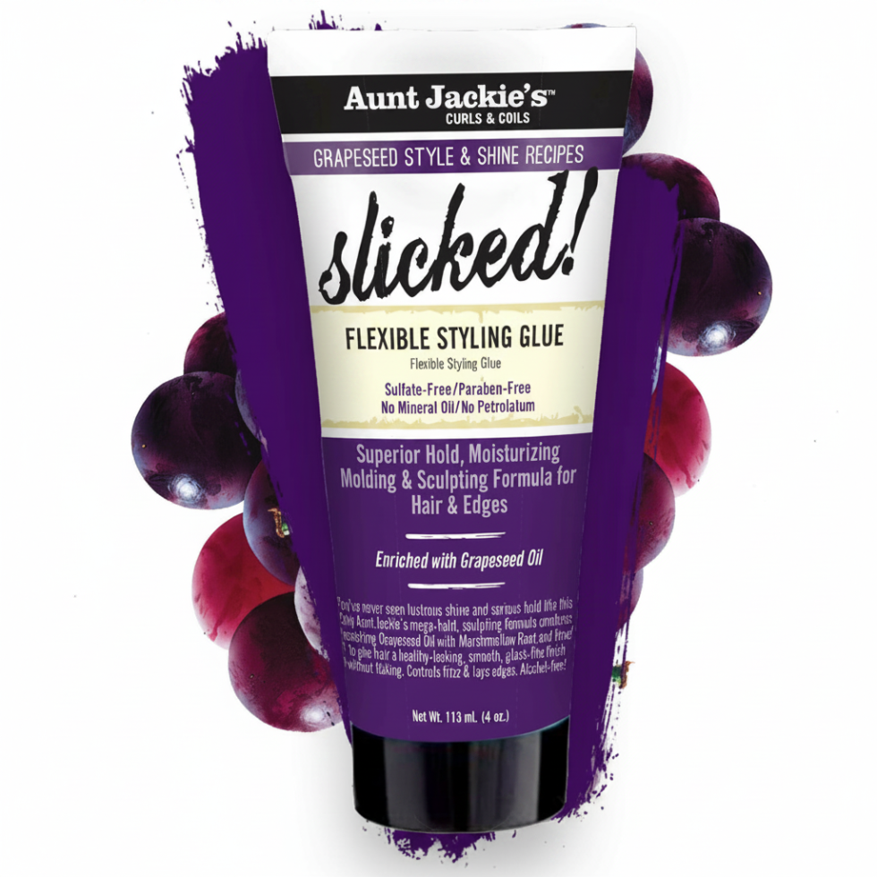 aunt jackies grapeseed slicked styling glue 4oz strong flexible hold gel edge control frizz smooth sleek style